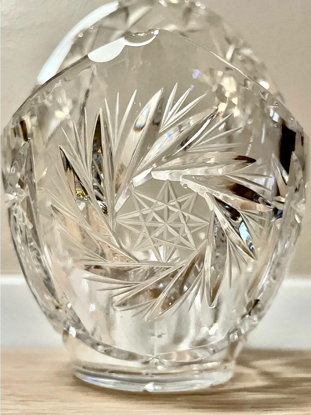 Cut Crystal Basket — Clear Glass Decorative Bowl